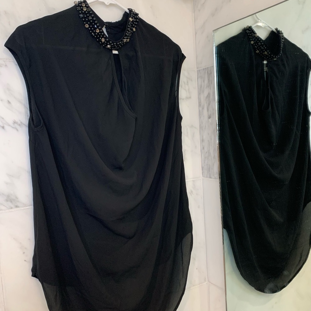 Bellatrix Sleeveless Top w/ Beaded Collar (Small)
